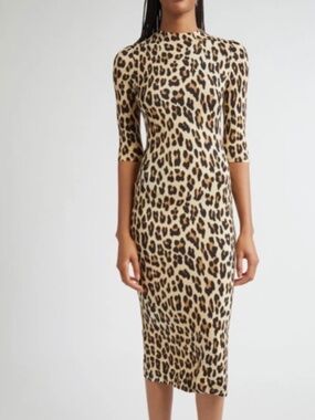 Alice + Olivia Delora Leopard Mock Neck Bodycon Midi Dress - Size 0